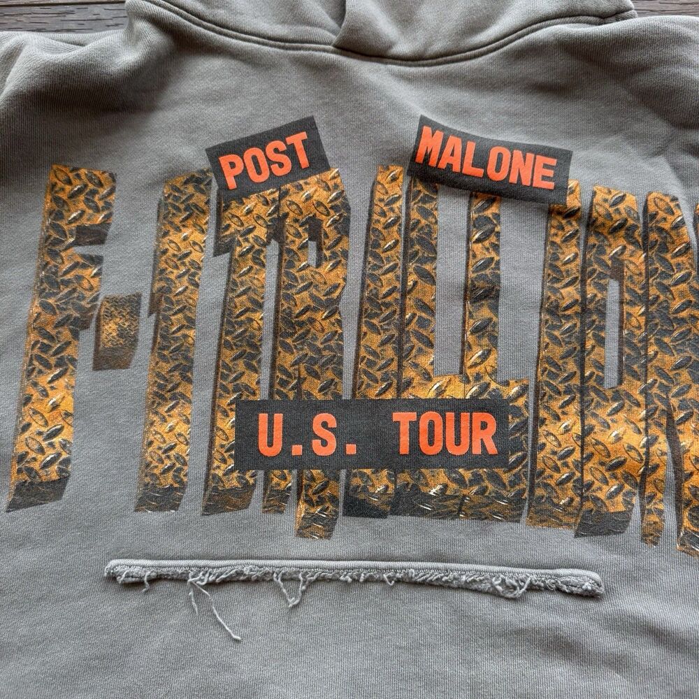 Post Malone F-1 Trillion U.S. Tour Hoodie Cropped Distressed Gray Size Small - Picture 2 of 9